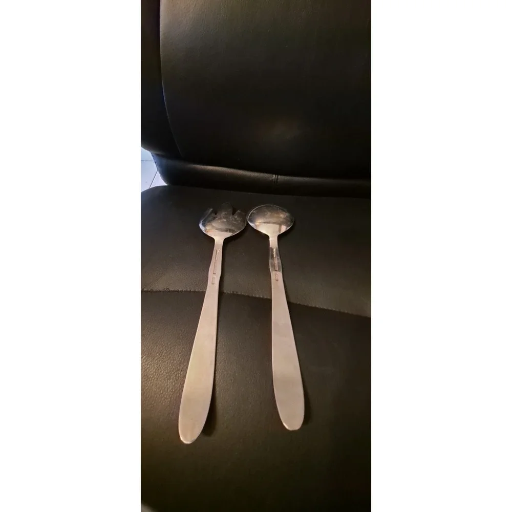 MASTERPIECE KAREN SILVER PLATE SALAD‎ LARGE SERVING FORK SPOON SPORK JAPAN VTG